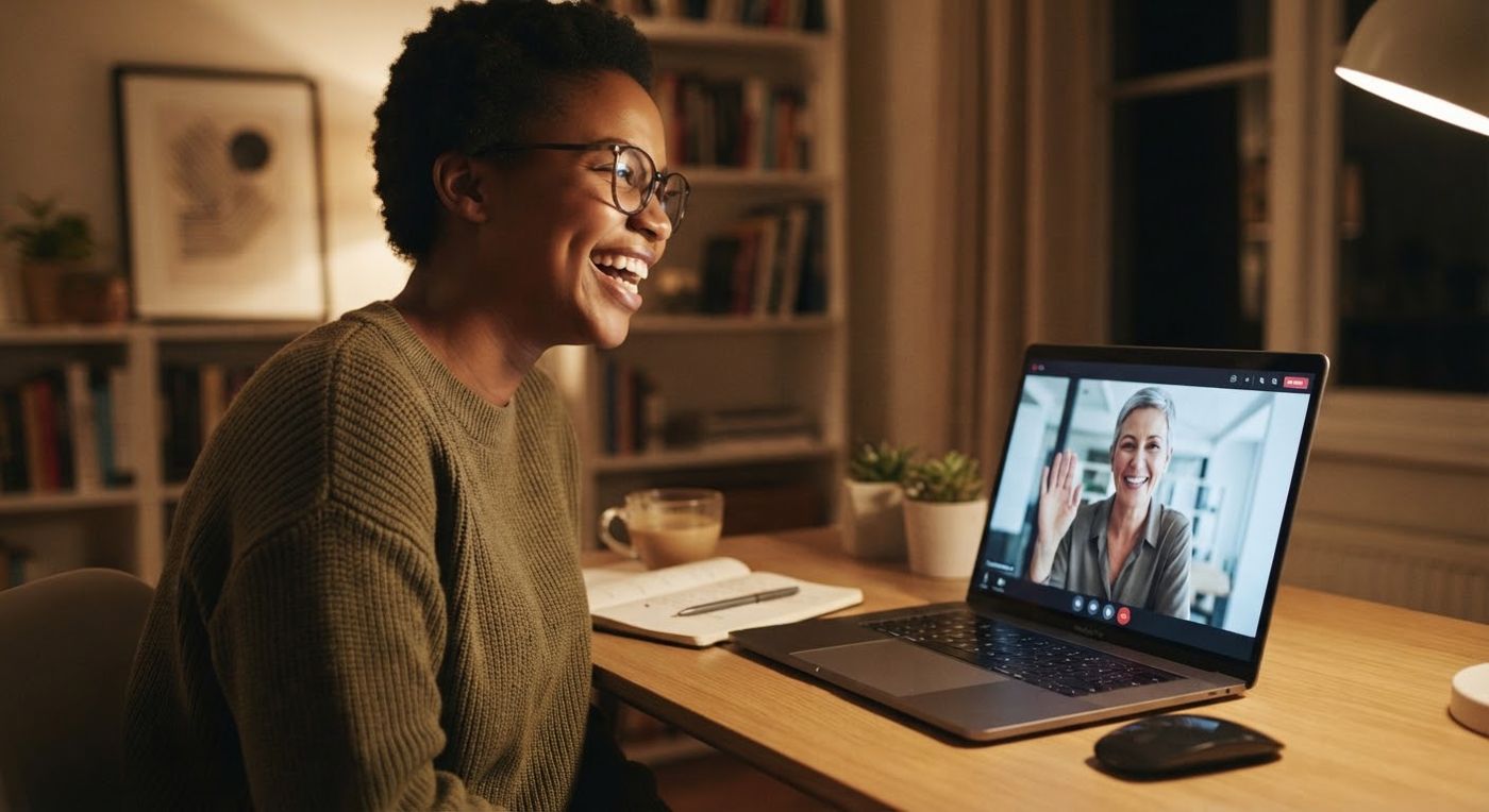 Une consultante échange en visioconférence avec son client